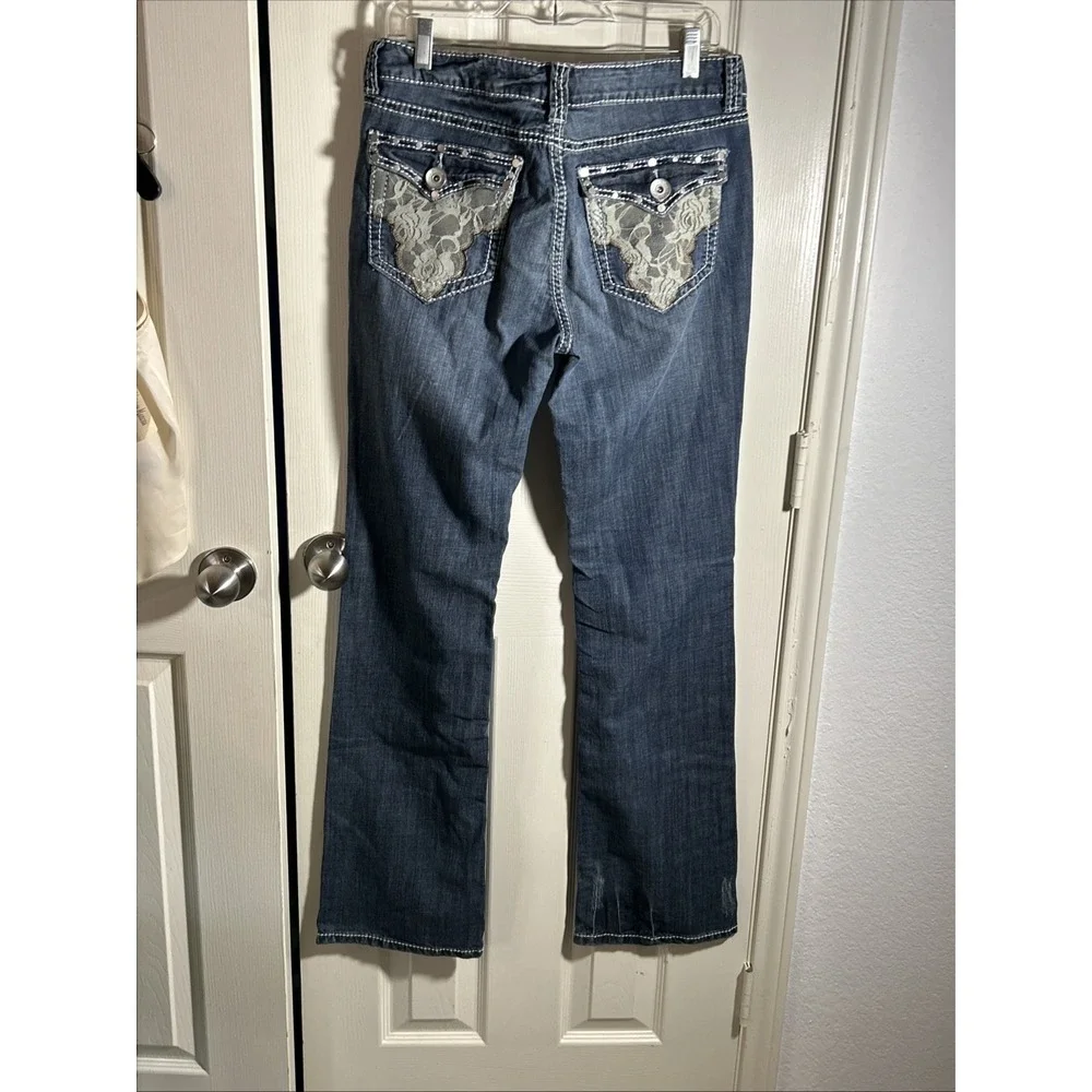 Witness Wear Lace Pocket Jeans Womens‎ Bootcut Blue Denim Size 14  Waist 32